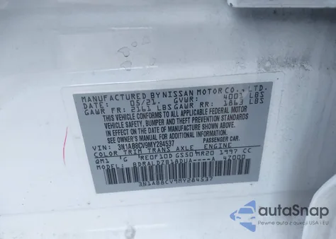 2021 Nissan Sentra Sv Xtronic Cvt from USA, damaged, VIN 3N1AB8CV9MY284537